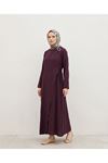 Omuz Pile Toka Detay Elbise-Bordo