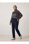 Bel Lastik Düz Paça Pantolon-Lacivert