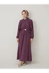 Fırfır Detay Elbise-Mürdüm