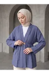 Düğme Detay Çilek Hırka-İndigo