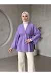 Düğme Detay Çilek Hırka-Lila