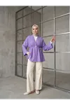 Düğme Detay Çilek Hırka-Lila