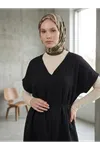 Rahat  Kesim V Yaka Müslin Elbise-Siyah