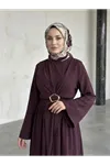 Önü Bağlamalı Aksesuar Detay Elbise-Bordo