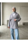 Düğme Detay Çilek Hırka-Açık Gri