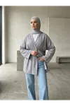 Düğme Detay Çilek Hırka-Açık Gri
