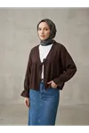 Önü Bağlamalı Kısa Kimono-Kahve