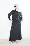 Yakalı Fermuar Detay Etekli Takım-Siyah