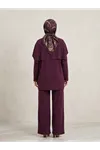Pelerin Detay  Pantolonlu Pike Takım-Bordo