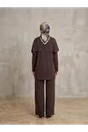Pelerin Detay  Pantolonlu Pike Takım-Kahve