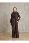Pelerin Detay  Pantolonlu Pike Takım-Kahve