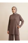 Broş Detay Pantolonlu Takım-Açık Kahve