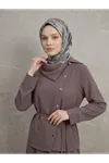 Çapraz Düğmeli Etekli Takım-Açık Kahve