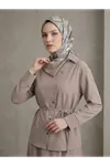Çapraz Düğmeli Etekli Takım-Vizon