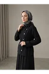 Çapraz Düğmeli Etekli Takım-Siyah