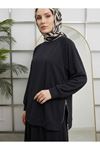 Yanları  Fermuar Detay Reglan Kol   Etekli Takım-Siyah