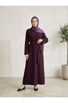 Kuşak Detay Elbise-Bordo