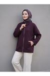 Cep Detay Fermuarlı Ceket-Bordo