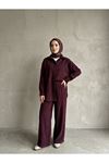 Denim Modal Pantolonlu Takım-Bordo