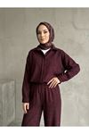 Denim Modal Pantolonlu Takım-Bordo