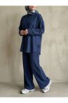 Denim Modal Pantolonlu Takım-Mavi