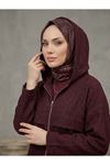 Kapşonlu Fermuarlı Tunik-Bordo