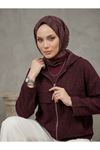 Kapşonlu Fermuarlı Tunik-Bordo