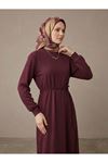 Manşet Detay Pike Elbise-Bordo