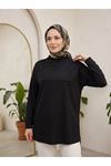 Yarım Yaka Ön Robalı Yırtmaçlı Tunik-Siyah
