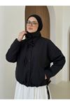 Etek Ve Yaka Biyeli Düğmeli Tunik-Siyah
